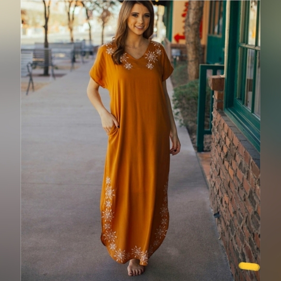 ANDREE BY UNIT Floral Embroidered Maxi Dress in Orange - Picture 1 of 9